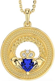 Diamond Sapphire Gold Claddagh Celtic Trinity Knot Necklace