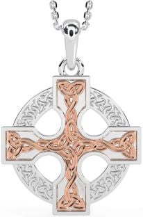 Rose Gold Silver Celtic Cross Necklace