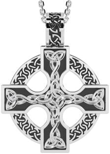 White Gold Black Rhodium Celtic Cross Necklace