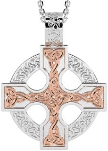 White Rose Gold Celtic Cross Necklace