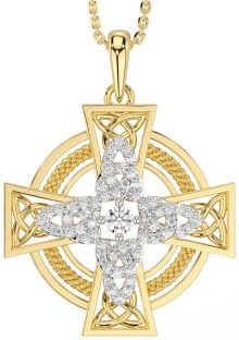 Large Diamond Gold Silver Celtic Cross Necklace