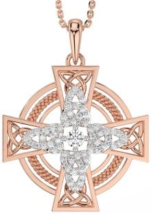 Large Diamond Rose Gold Celtic Cross Necklace