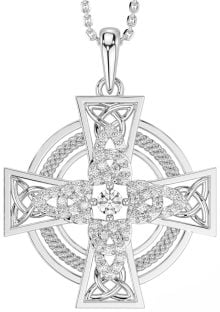 Large Diamond Silver Celtic Cross Necklace