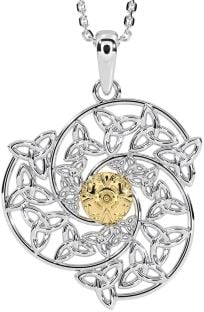 White Yellow Gold Celtic Trinity knot Warrior Necklace