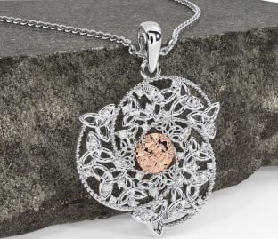 Diamond Rose Gold Silver Celtic Trinity knot Warrior Necklace