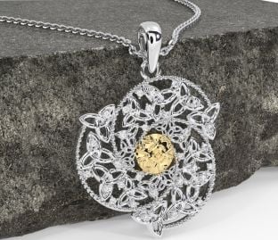 Diamond White Yellow Gold Celtic Trinity knot Warrior Necklace