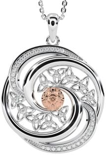 Diamond White Rose Gold Celtic Warrior Trinity knot Necklace