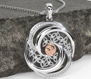 Diamond White Rose Gold Celtic Warrior Trinity knot Necklace