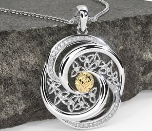 Diamond White Yellow Gold Celtic Warrior Trinity knot Necklace