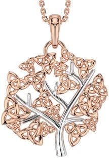 Rose Gold Silver Celtic Tree of Life Trinity Knot Necklace