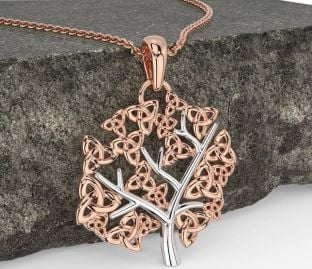 Rose Gold Silver Celtic Tree of Life Trinity Knot Necklace
