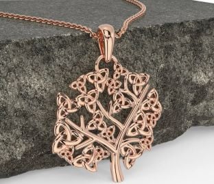 Rose Gold Silver Celtic Tree of Life Trinity Knot Necklace