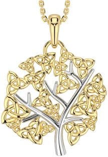 Gold Silver Celtic Tree of Life Trinity Knot Necklace