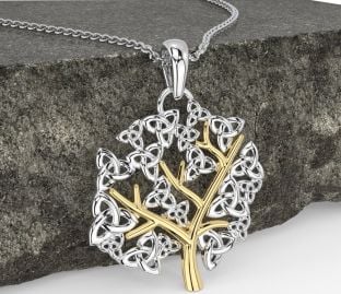 Gold Silver Celtic Tree of Life Trinity Knot Necklace