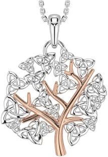 White Rose Gold Celtic Tree of Life Trinity Knot Necklace