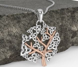 White Rose Gold Celtic Tree of Life Trinity Knot Necklace