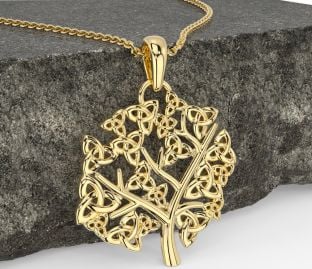 Guld Keltiskt Träd av Liv Treenighet Knut Halsband