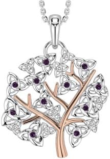 Alexandrite Rose Gold Silver Celtic Tree of Life Trinity Knot Necklace