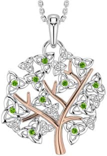 Peridot Rose Gold Silver Celtic Tree of Life Trinity Knot Necklace