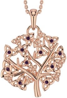 Alexandrite Rose Gold Silver Celtic Tree of Life Trinity Knot Necklace