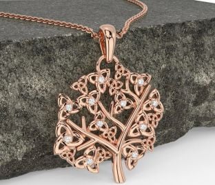 Diamond Rose Gold Silver Celtic Tree of Life Trinity Knot Necklace