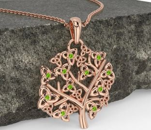 Peridot Reste sig Guld Silver Keltiskt Träd av Liv Treenighet Knut Halsband