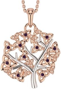 Alexandrite Rose Gold Silver Celtic Tree of Life Trinity Knot Necklace