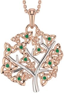 Emerald Rose Gold Silver Celtic Tree of Life Trinity Knot Necklace