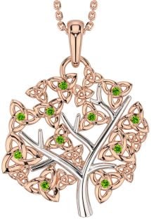 Peridot Rose Gold Silver Celtic Tree of Life Trinity Knot Necklace