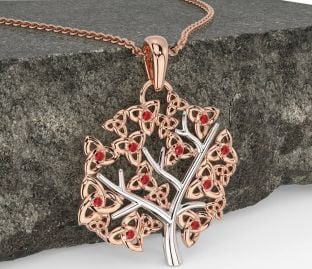 Ruby Rose Gold Silver Celtic Tree of Life Trinity Knot Necklace