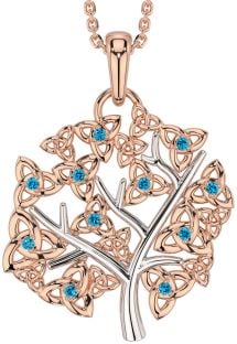 Topaz Rose Gold Silver Celtic Tree of Life Trinity Knot Necklace