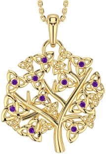 Amethyst Gold Silver Celtic Tree of Life Trinity Knot Necklace