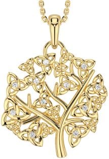 Diamond Gold Silver Celtic Tree of Life Trinity Knot Necklace