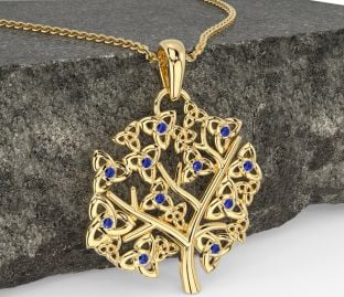 Sapphire Gold Silver Celtic Tree of Life Trinity Knot Necklace