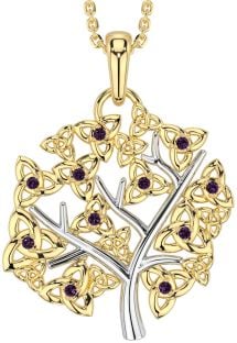 Alexandrite Gold Silver Celtic Tree of Life Trinity Knot Necklace