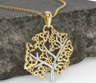 Alexandrite Ouro Prata céltico Árvore de Vida Trindade Nó Colar
