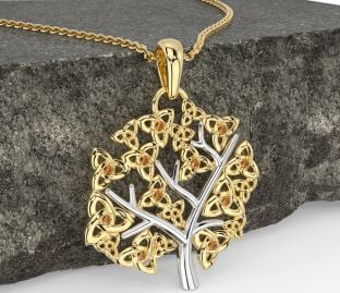 Citrine Gold Silver Celtic Tree of Life Trinity Knot Necklace