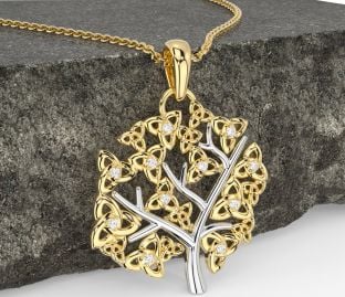 Diamond Gold Silver Celtic Tree of Life Trinity Knot Necklace