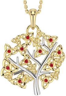 Ruby Gold Silver Celtic Tree of Life Trinity Knot Necklace