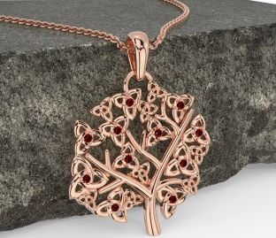 Garnet Rose Gold Celtic Tree of Life Trinity Knot Necklace