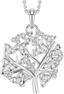 Diamond Silver Celtic Tree of Life Trinity Knot Necklace