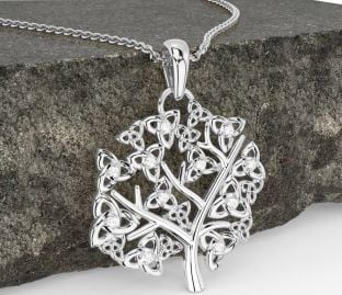 Diamond Silver Celtic Tree of Life Trinity Knot Necklace
