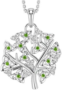 Peridot Silver Celtic Tree of Life Trinity Knot Necklace