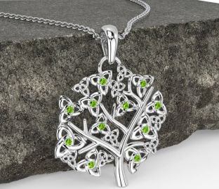 Peridot Silver Keltiskt Träd av Liv Treenighet Knut Halsband