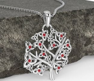 Ruby Silver Celtic Tree of Life Trinity Knot Necklace
