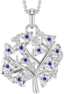 Sapphire Silver Celtic Tree of Life Trinity Knot Necklace