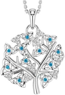 Topaz Silver Celtic Tree of Life Trinity Knot Necklace