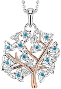 Topaz Rose Gold Silver Celtic Tree of Life Trinity Knot Necklace