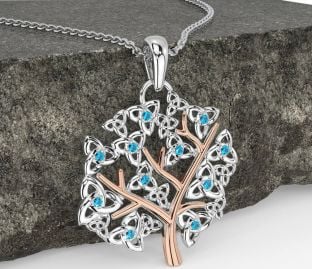 Topaz Rose Gold Silver Celtic Tree of Life Trinity Knot Necklace