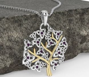 Alexandrite Ouro Prata céltico Árvore de Vida Trindade Nó Colar